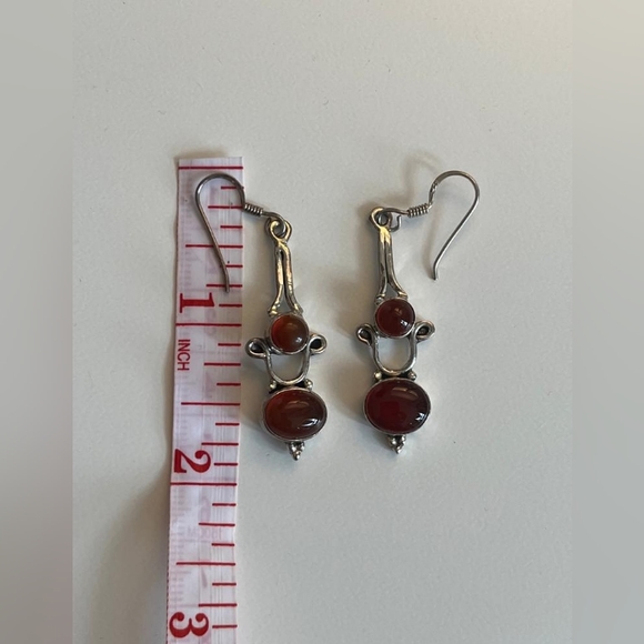 Sterling Silver Himalayan Dangling Garnet Earrings - Picture 5 of 6
